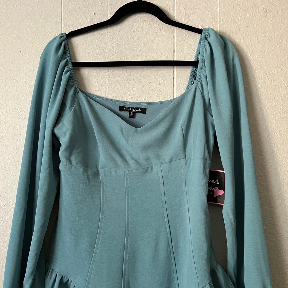 Mixed Threads Puff Sleeve Basque Mini Dress Womens Large Party Cocktail Event - Picture 4 of 13